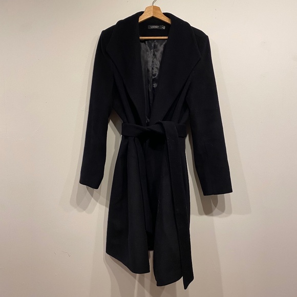 Lauren Ralph Lauren Regal Navy Belted Wool Blend Minimalist Trench Coat Size 16 - Picture 1 of 4